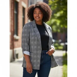 Wearever Plaid Open-Front Blazer